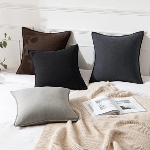 Decorative Linen Euro Sham Pillow Covers4x4 24" x 24" (Pack of 2) 2 Dark Gray