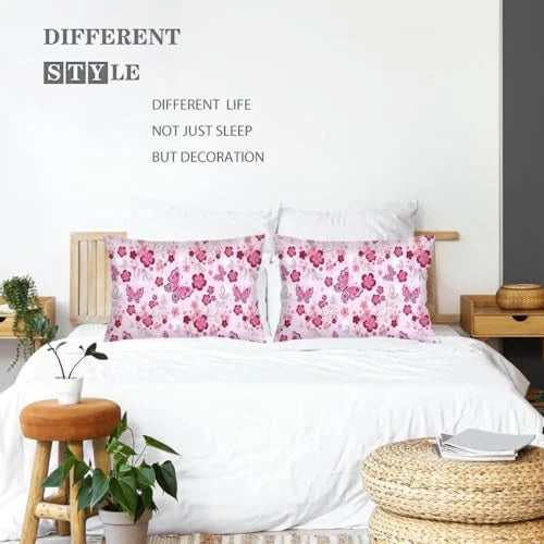 Butterfly Decorative Throw Pillow Cover Queen Size Set of 2 Flowers with