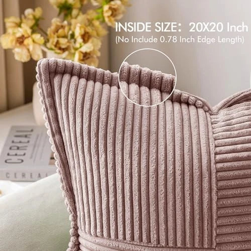 Corduroy Pillow Covers 20x20 Inch with 20" x 20" (Pack of 2) Blush Pink
