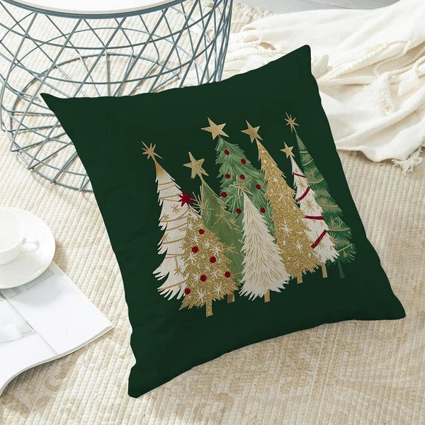 Christmas Pillow Covers (Set of 2): 18x18 Inch Green and Cream Trees with Star!