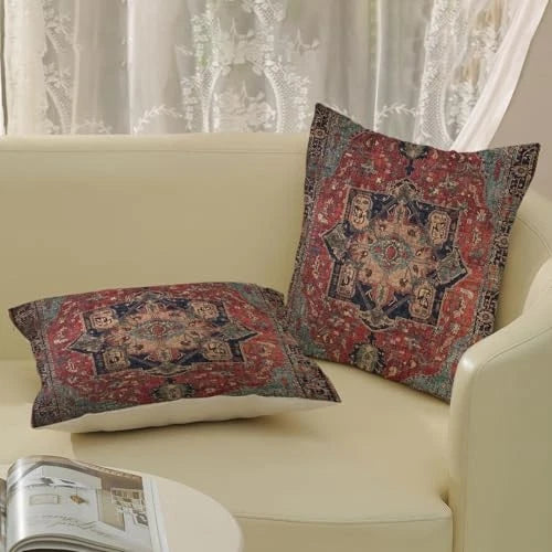 Boho Pillow Covers 16x16 Inch 2 Pcs Vintage 16" x 16" (Pack of 2) Red Teal Boho