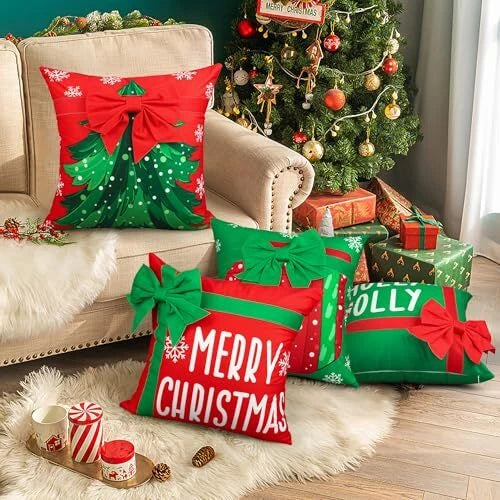 Christmas Pillow Covers 18 x 18 Inch Xmas Red Green Decorative Pillow Cases