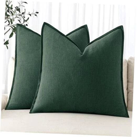 Decorative Linen Euro Sham Pillow Covers4x4 24" x 24" (Pack of 2) 2 Dark Green