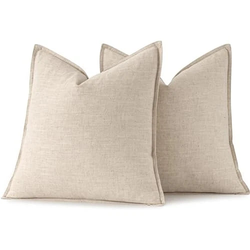 Decorative Linen Euro Sham Pillow 24" x 24" (Pack of 2) 2 Natural Beige