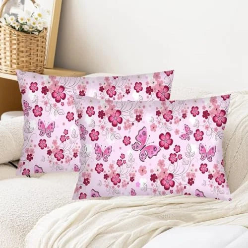 Butterfly Decorative Throw Pillow Cover Queen Size Set of 2 Flowers with