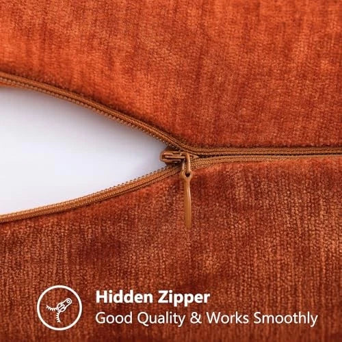 Chenille Fall Throw Pillow Covers 12x20 Inch Set of 20" x 12" (Pack of 2) Rust