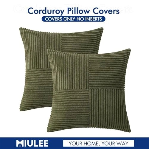 Corduroy Pillow Covers Pack of 2 Boho 24" x 24" (Pack of 2) Olive Green