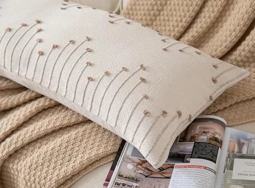 Boho Lumbar Pillow Cover 14x36 Long Pack of 1 14" x 36" (Pack of 1) Tan Beige