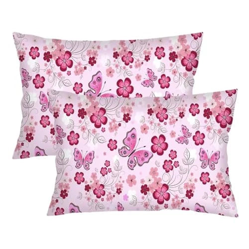 Butterfly Decorative Throw Pillow Cover Queen Size Set of 2 Flowers with