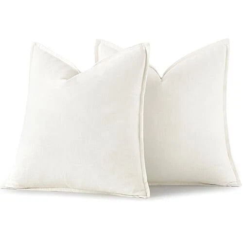 Decorative Linen Pillow Covers 20x20 Inch 20" x 20" (Pack of 2) Cream White