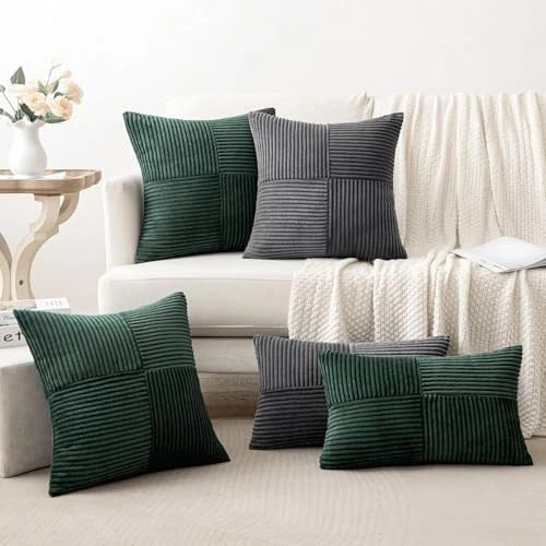 Corduroy Pillow Covers Pack of 2 Boho 20" x 20" (Pack of 2) Army Green