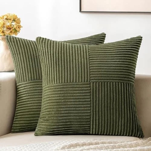Corduroy Pillow Covers Pack of 2 Boho 24" x 24" (Pack of 2) Olive Green