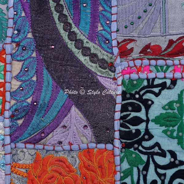 Gray Cushion Cover Vintage Gypsy Handmade Indian Tribal Ethnic Hippie Pillow