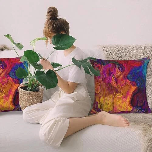 Colorful Abstract Pillow Covers 18 x 18 Set 18" x 18" (Pack of 2) Chaotic Waves
