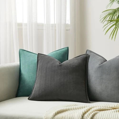 Ash Herringbone Textured Throw Pillow Covers 18x18 inch Set of 2 for Home