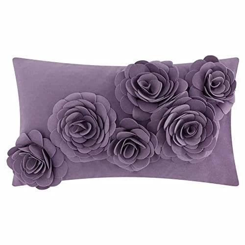 Flower Throw Pillow Covers Aesthetic Decorative Velvet Floral Accent Purple