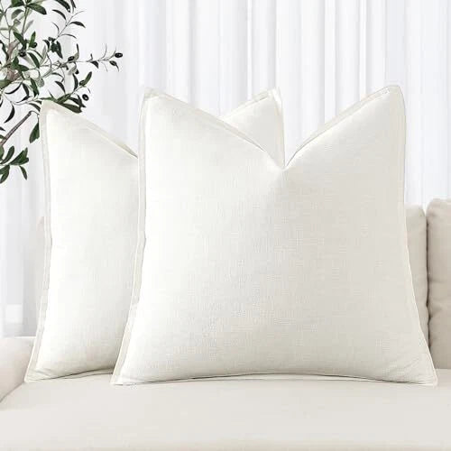 Decorative Linen Pillow Covers 20x20 Inch 20" x 20" (Pack of 2) Cream White