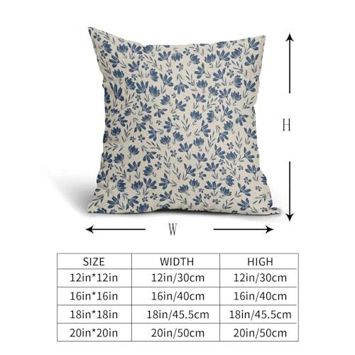 Blue Floral Pillow Covers 18x18 Set of 2 Vintage 18x18 inch Blue Cute Floral