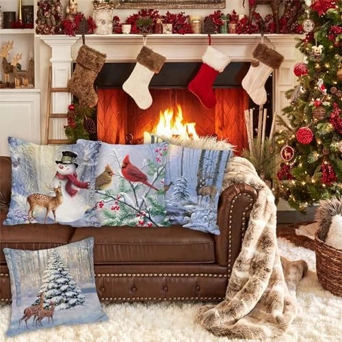 Christmas Pillow Covers 20x20 Set of 4, Winter 20" x 20" (Pack of 4) Color 8