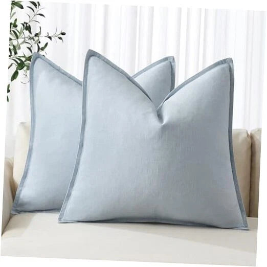 Decorative Linen Euro Sham Pillow Covers6x6 26" x 26" (Pack of 2) 2 Light Blue