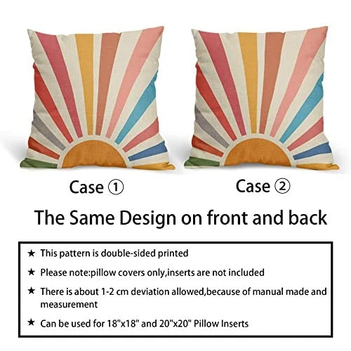 Boho Sun Sunshine Pillow Covers 18X18 Sunset 18" x 18" (Pack of 2) Rainbow