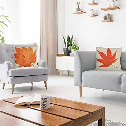 Fall Pillow Covers, Maple Leaves 18" Pillow Cover, Autumn Decorative Yellow