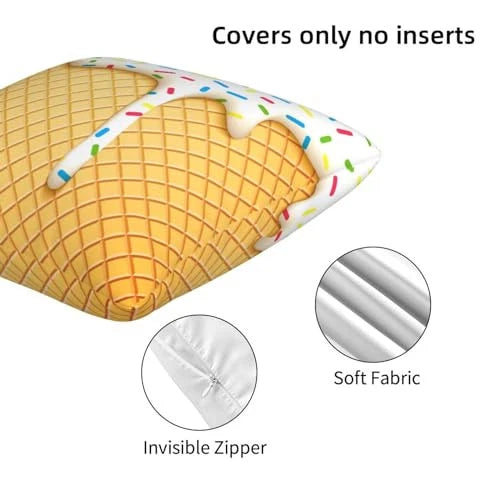 Ice Cream Pillow Covers 18x18 Set of 2, Yellow White Throw Pillow Covers