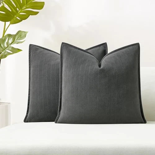Ash Herringbone Textured Throw Pillow Covers 18x18 inch Set of 2 for Home
