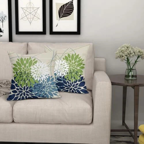 Blue Green Pillow Covers 18x18 White 18" x 18" (Pack of 2) Blue Lime Green