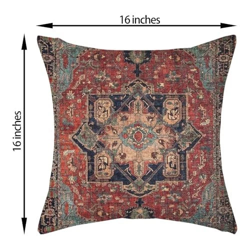 Boho Pillow Covers 16x16 Inch 2 Pcs Vintage 16" x 16" (Pack of 2) Red Teal Boho
