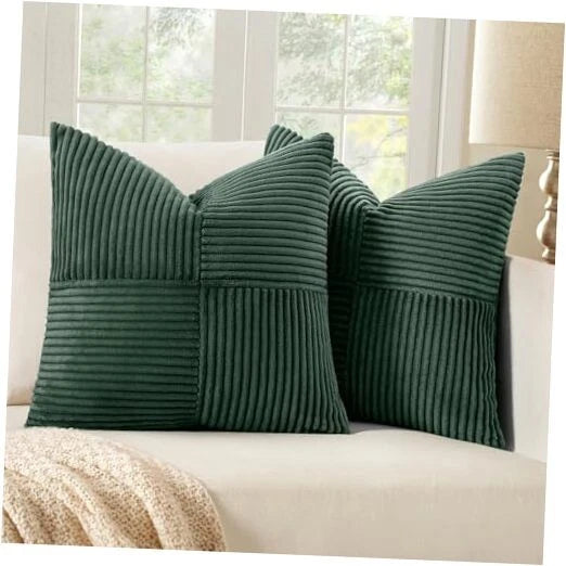 Corduroy Pillow Covers Pack of 2 Boho 20" x 20" (Pack of 2) Army Green