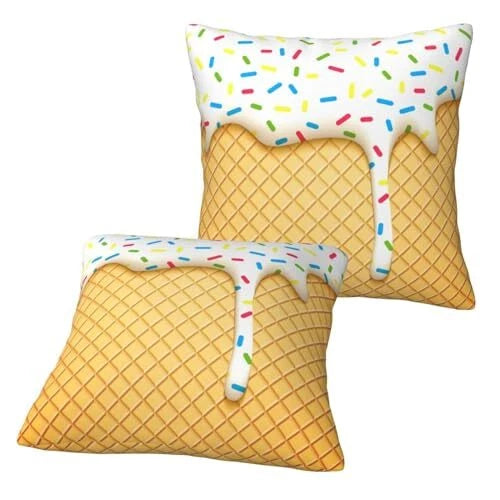 Ice Cream Pillow Covers 18x18 Set of 2, Yellow White Throw Pillow Covers