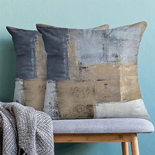 Beige Pillow Covers 18x18 Set of 2, 18" x 18" (Pack of 2) Beige Grey Abstract