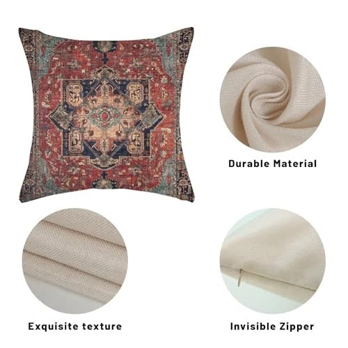 Boho Pillow Covers 16x16 Inch 2 Pcs Vintage 16" x 16" (Pack of 2) Red Teal Boho