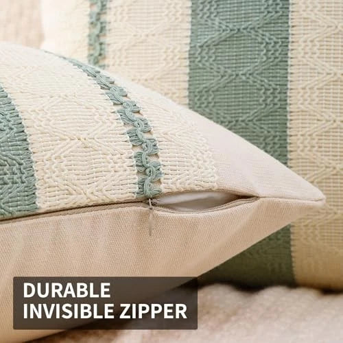 Boho Throw Pillow Covers Set of 2 Linen 18" x 18" (Pack of 2) 8-sage Green