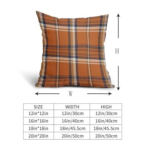 Fall Plaid Pillow Covers 18x18 Set of 2 18" x 18" (Pack of 2) Orange Blue