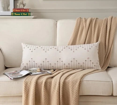 Boho Lumbar Pillow Cover 14x36 Long Pack of 1 14" x 36" (Pack of 1) Tan Beige