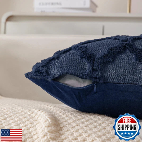 Cozoomy Set of 2 Navy Blue Morrocan Decorative Pillow Covers 16x16 Inch Fluff