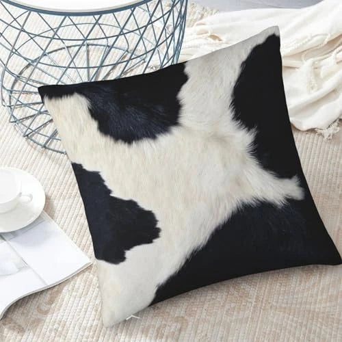 Black and White Western Cow Print Pillow Covers 18x18 Set of 2, Faux Fur