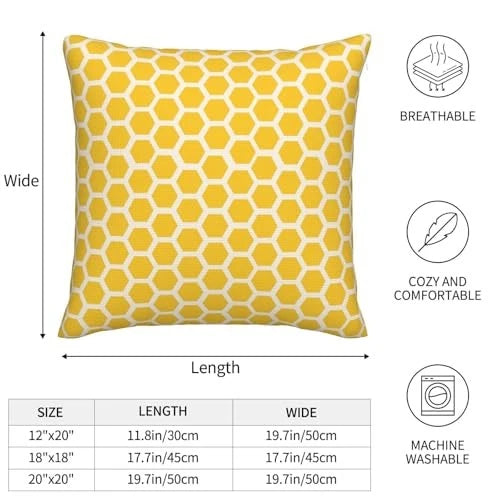 Bee Honeycombs Throw Pillow Covers 18x18 Set of 2 18" x 18" (Pack of 2) Yellow