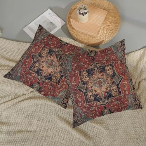 Boho Pillow Covers 16x16 Inch 2 Pcs Vintage 16" x 16" (Pack of 2) Red Teal Boho