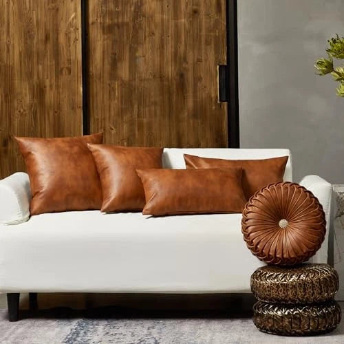 Faux Leather Throw Pillow Covers 20X20 Set of 20" x 20" (Pack of 2) Brown