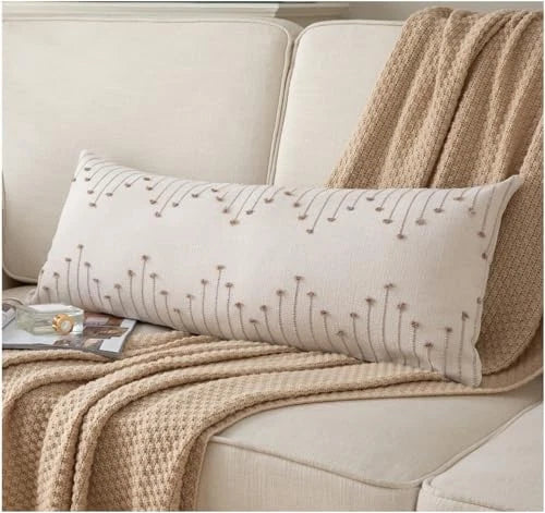 Boho Lumbar Pillow Cover 14x36 Long Pack of 1 14" x 36" (Pack of 1) Tan Beige