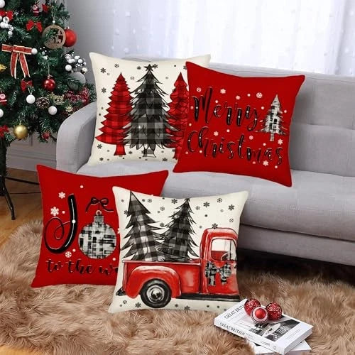 Merry Christmas Pillow Covers 20x20 Inch 20"x20" S Christmas Tree Red Truck