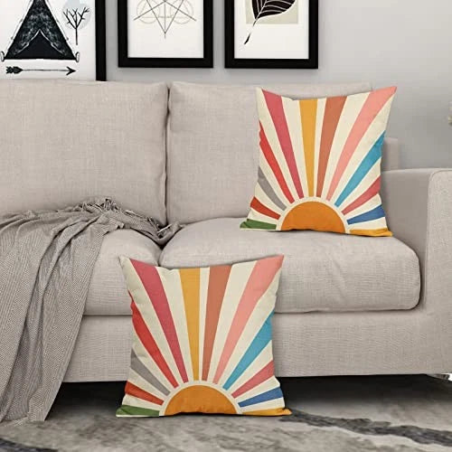 Boho Sun Sunshine Pillow Covers 18X18 Sunset 18" x 18" (Pack of 2) Rainbow