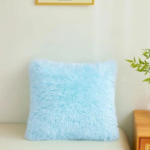 Faux Fur Throw Pillow Covers 18"x18" Furry Shaggy 18" x 18" (Pack of 2) Blue