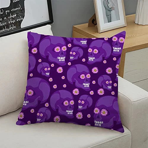 Decorative Square Throw Pillow Covers Purple Sugar Skulls Couch Sofa Bed