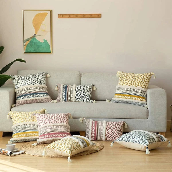 Boho Tufted Decorative Throw Pillow Covers for Couch Sofa - Modern Moroccan Pill