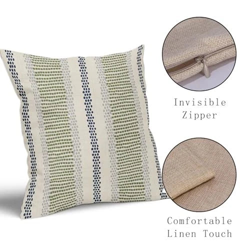 Navy Blue Lime Green Pillow 18" x 18" (Pack of 2) Blue Green Grey Boho Striped