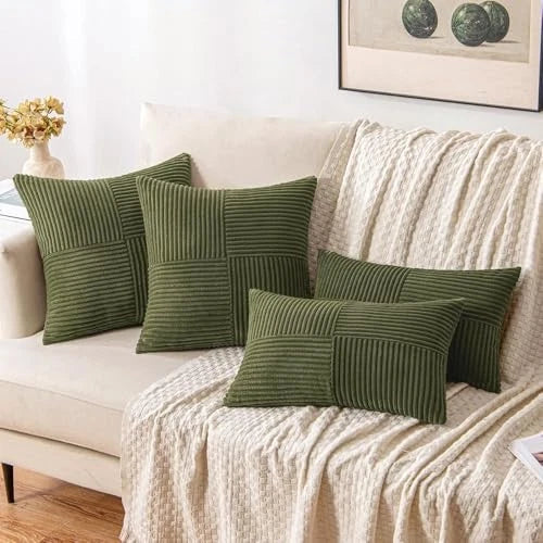 Corduroy Pillow Covers Pack of 2 Boho 24" x 24" (Pack of 2) Olive Green